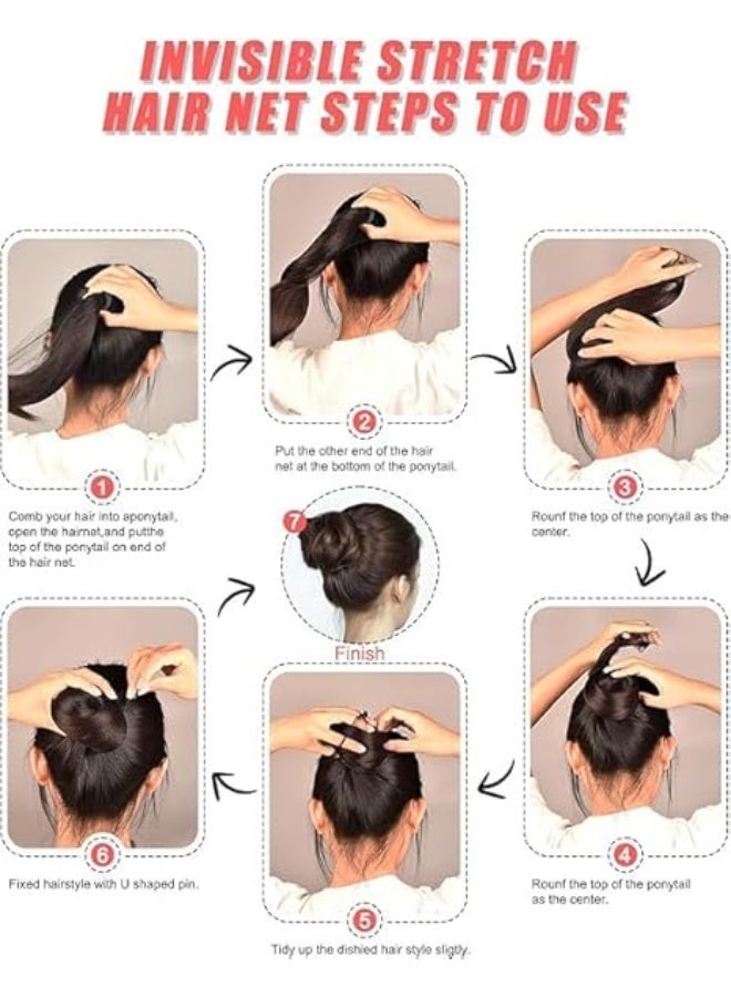 ChicAbode 24 Inch Hair Nets, 100 Pcs Invisible Mesh Elastic Edge Hair Net for Women Food Service, Ballet Buns - Image 4