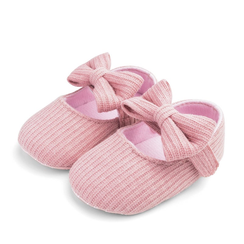 Baby Flower Soft Sole Walking Shoes Pink Bow 