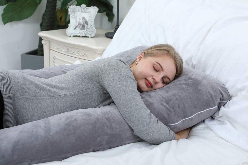 Linenovation U Shaped Maternity Pillow Extra Curve with Cotton Zippered Cover XLarge Grey Set of 1 - Image 3