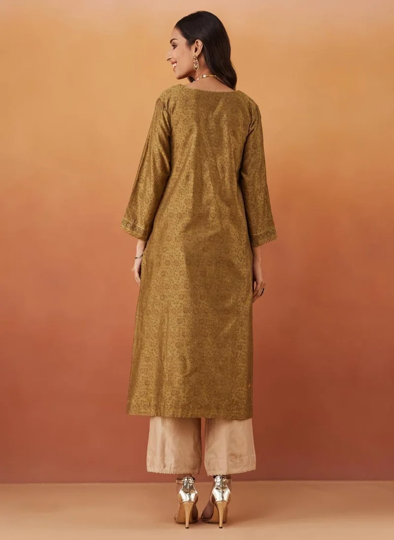 Fabindia Green Cotton Silk Hand Block Printed Dupatta & Kurta