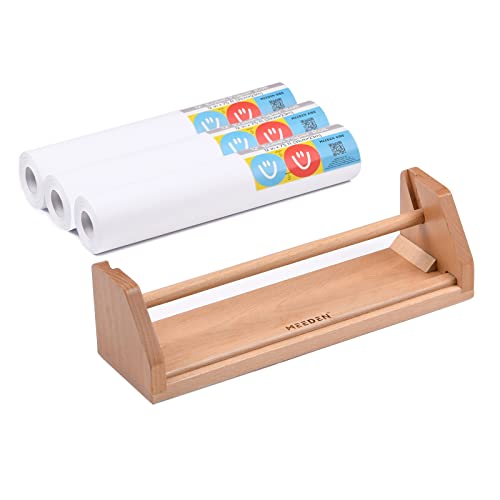MEEDEN Paper Roll Dispenser with 3 Paper Rolls 12 x 75ft Beech Wood Kids Easel Wooden Tabletop Easel for Kids Art Supplies Toddler Doodle Drawing Art Craft