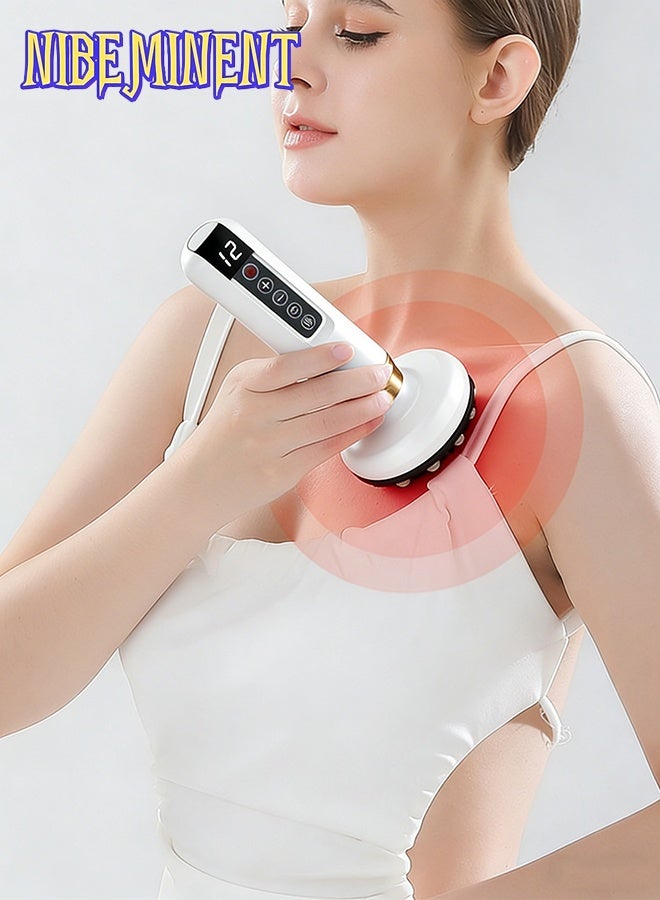 NIBEMINENT Portable Adjustable Intensity Cupping Massager, Household Electric Cupping Therapy, 12 Levels of Intensity, Full Body Cupping Tool, 1800mA with Hot Compress Function, Suitable for Home Use and As A Gift, Rechargeable Cupping Device with 8 Steel Balls（White） - Image 4