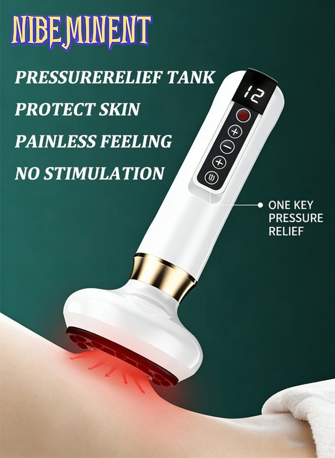 NIBEMINENT Portable Adjustable Intensity Cupping Massager, Household Electric Cupping Therapy, 12 Levels of Intensity, Full Body Cupping Tool, 1800mA with Hot Compress Function, Suitable for Home Use and As A Gift, Rechargeable Cupping Device with 8 Steel Balls（White） - Image 2