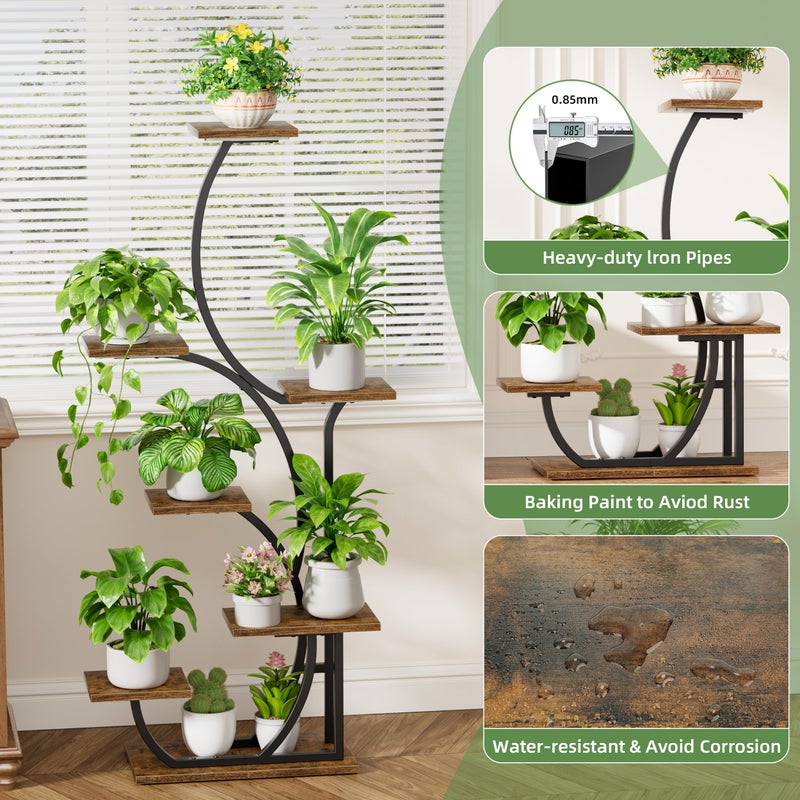 BACEKOLL Plant Stand Indoor with Grow Lights - Lighted Indoor Plant Shelf, 57" 7 Tier Corner Plant Stands for Indoor Growing, Tall Flower Display Shelf, Metal S-Shaped Holder for Living Room, Bedroom, Black - Image 4