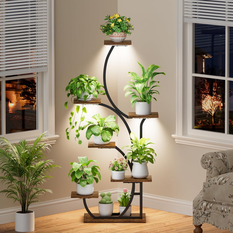 BACEKOLL Plant Stand Indoor with Grow Lights - Lighted Indoor Plant Shelf, 57" 7 Tier Corner Plant Stands for Indoor Growing, Tall Flower Display Shelf, Metal S-Shaped Holder for Living Room, Bedroom, Black - Image 5
