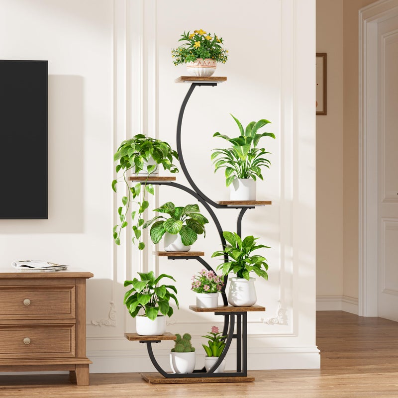 BACEKOLL Plant Stand Indoor with Grow Lights - Lighted Indoor Plant Shelf, 57" 7 Tier Corner Plant Stands for Indoor Growing, Tall Flower Display Shelf, Metal S-Shaped Holder for Living Room, Bedroom, Black - Image 2