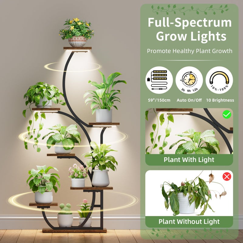 BACEKOLL Plant Stand Indoor with Grow Lights - Lighted Indoor Plant Shelf, 57" 7 Tier Corner Plant Stands for Indoor Growing, Tall Flower Display Shelf, Metal S-Shaped Holder for Living Room, Bedroom, Black - Image 3