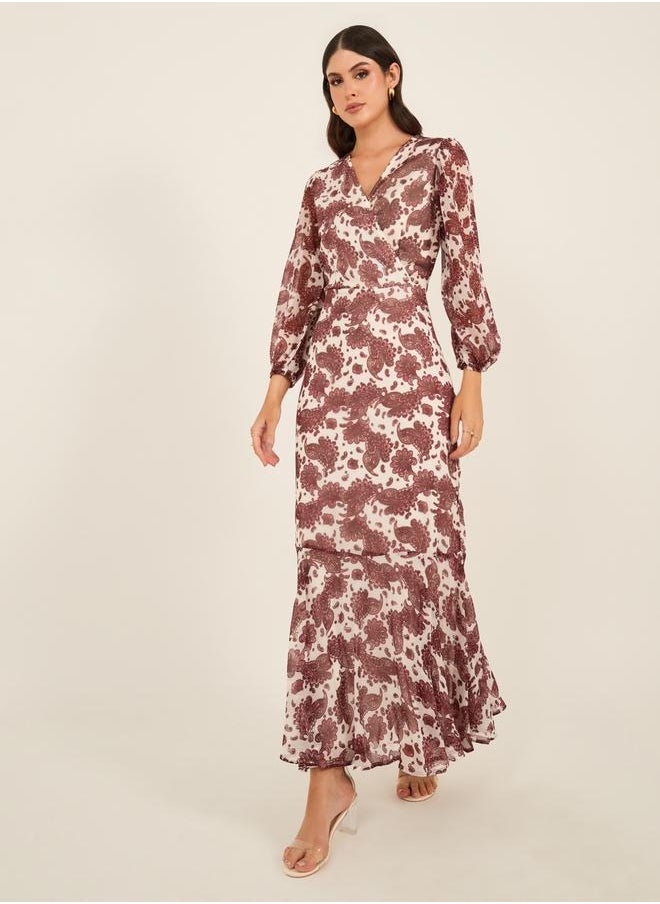 Styli All Over Print Balloon Sleeves A-Line Maxi Dress  - Image 1