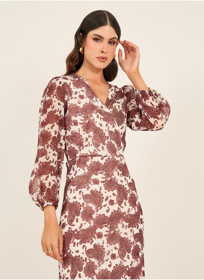 Styli All Over Print Balloon Sleeves A-Line Maxi Dress  - Image 3