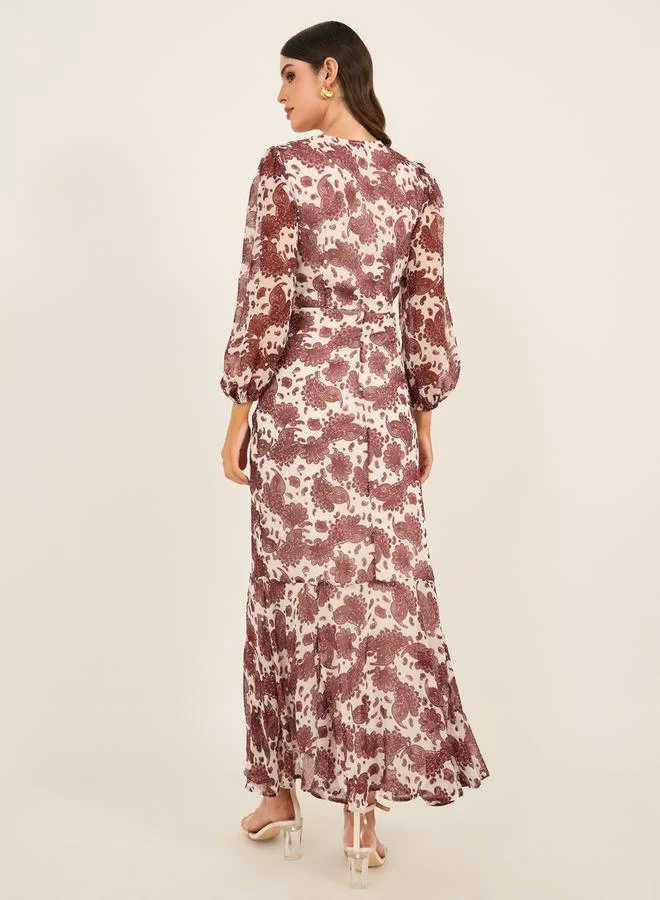 Styli Styli All Over Print Balloon Sleeves A-Line Maxi Dress