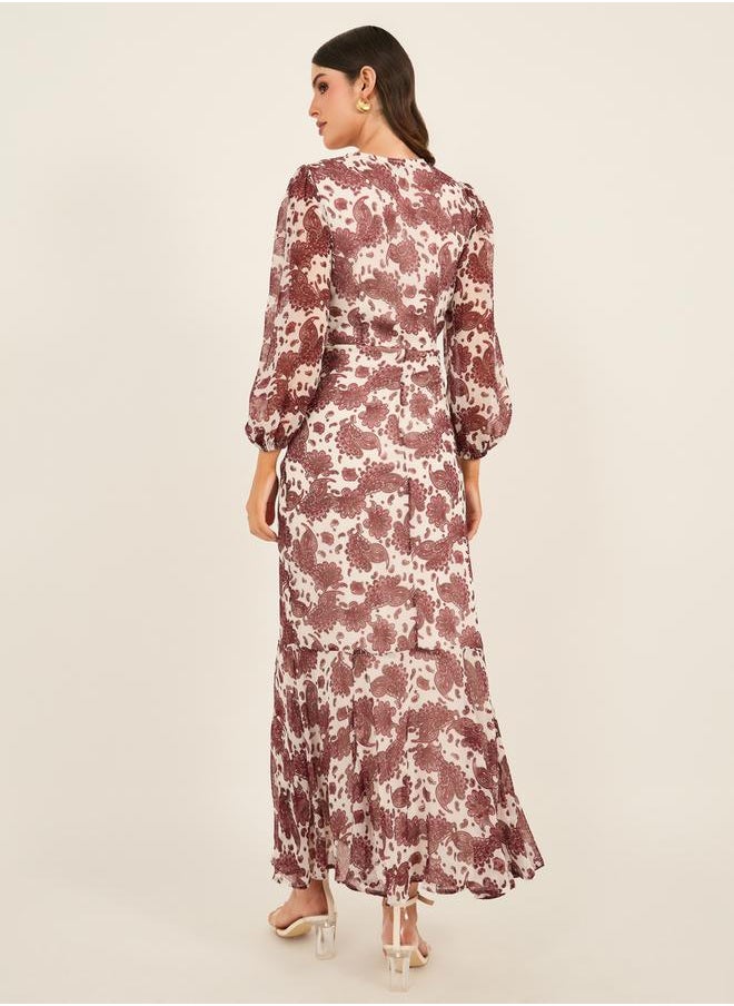 Styli All Over Print Balloon Sleeves A-Line Maxi Dress  - Image 5