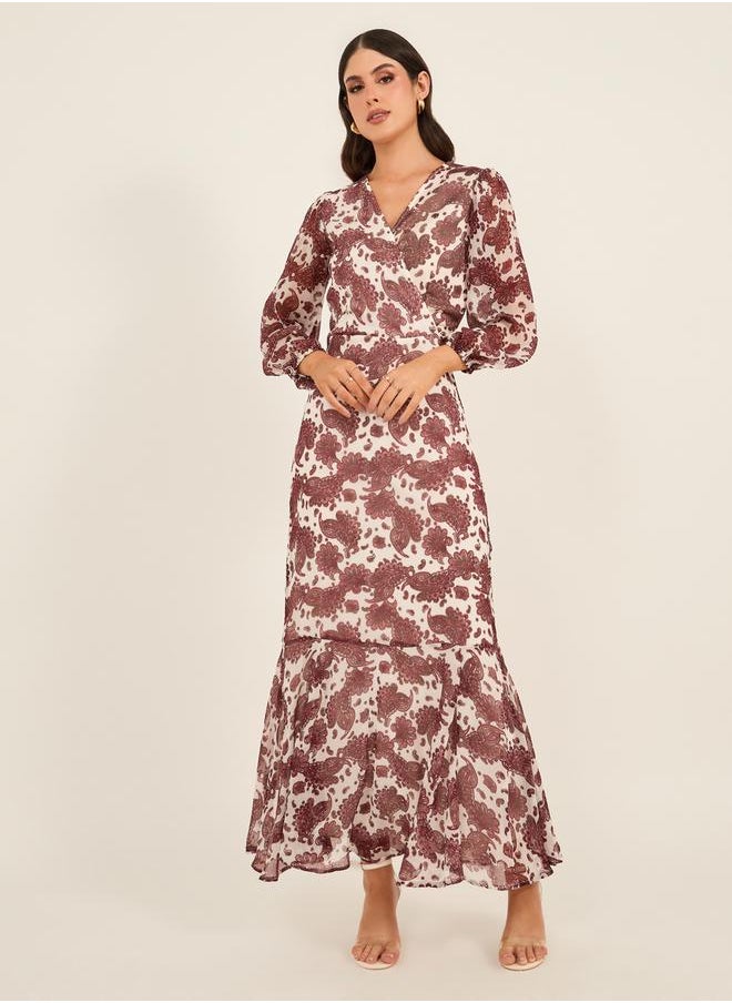 Styli All Over Print Balloon Sleeves A-Line Maxi Dress  - Image 2