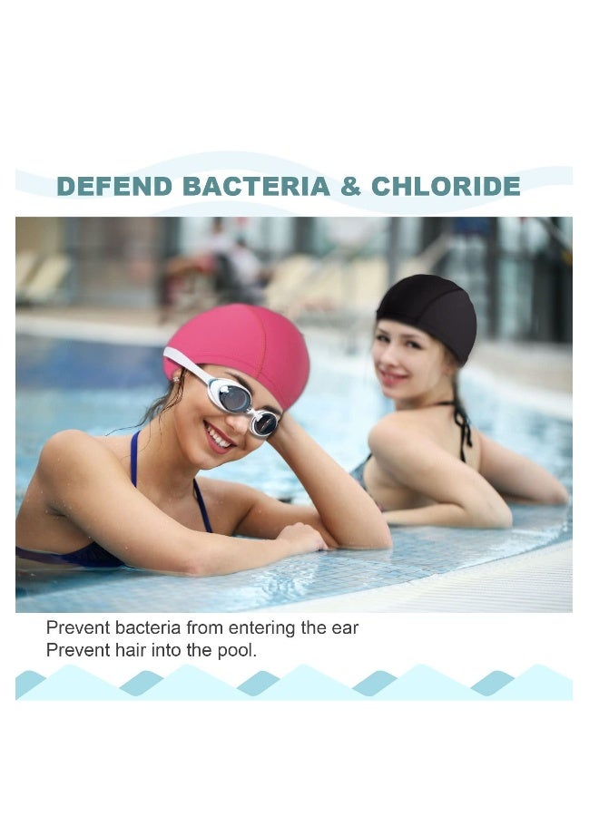 Generic 3 Pieces Swimming Caps Comfortable Fabric Swimming Hat Premium Quality Stretchable Unisex Polyester Cloth Swimming Cap Lightweight Bathing Caps for Water Sports 3 Colors  - Image 5