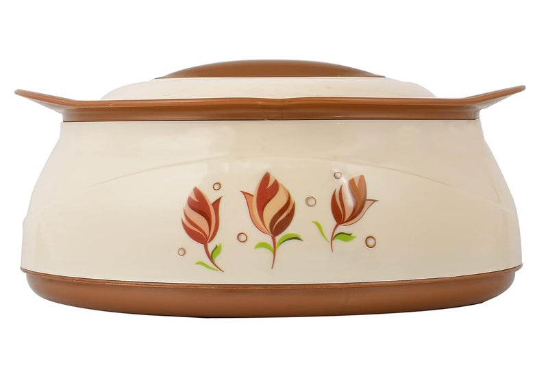 Kuber Industries Kuber Industries Floral Printed BPA Free Food Grade Inner Stainless Steel Casserole Keeps Chapati, Food, Curry With Lid, 2500ml (Cream & Brown)-HS42KUBMART25038 - Image 2
