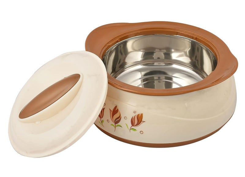Kuber Industries Kuber Industries Floral Printed BPA Free Food Grade Inner Stainless Steel Casserole Keeps Chapati, Food, Curry With Lid, 2500ml (Cream & Brown)-HS42KUBMART25038 - Image 1
