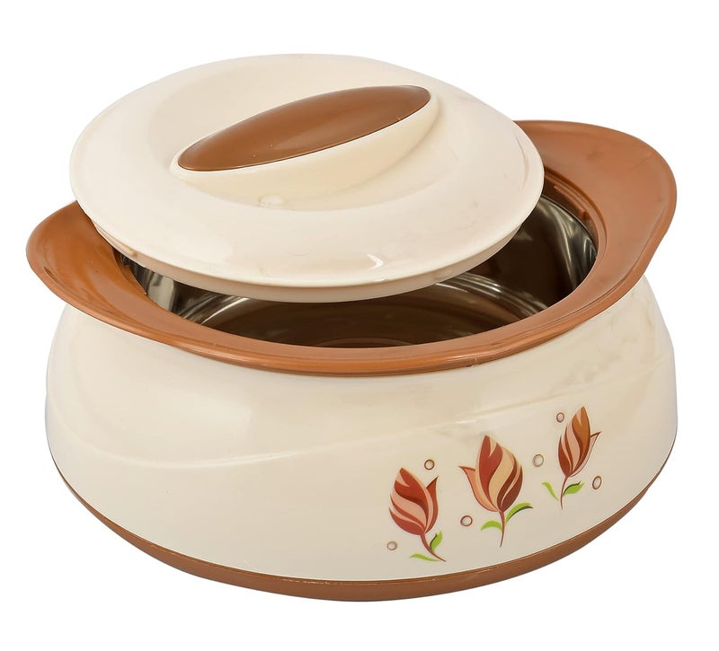 Kuber Industries Kuber Industries Floral Printed BPA Free Food Grade Inner Stainless Steel Casserole Keeps Chapati, Food, Curry With Lid, 2500ml (Cream & Brown)-HS42KUBMART25038 - Image 3