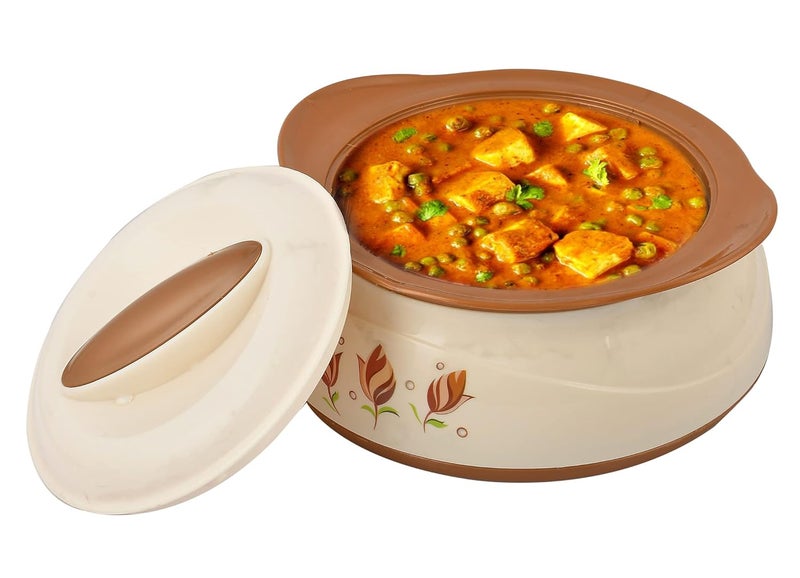 Kuber Industries Kuber Industries Floral Printed BPA Free Food Grade Inner Stainless Steel Casserole Keeps Chapati, Food, Curry With Lid, 2500ml (Cream & Brown)-HS42KUBMART25038 - Image 5