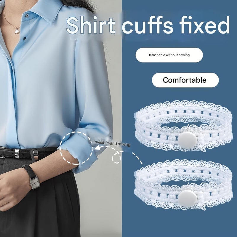 Black 2pcs One Button Adjustable Shirt Sleeve Fastener Elastic Cuff Band - Image 1