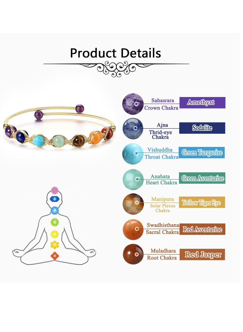 Excefore Chakra Stones Bracelets for Women - Adjustable 14K Gold Wire Wrapped Reiki Healing Crystal Jewelry with Natural Gemstone Beads - Yoga Energy Ankle Bracelet for Girls - Image 3
