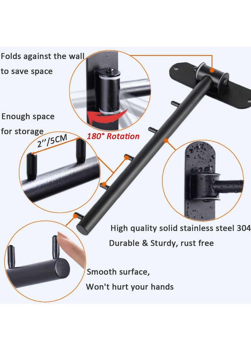 Wall Mounted Clothes Hanger Rack, Stainless Steel Garment Hooks with Swing Arm Holder, Space Saver Clothing and Closet Rod Storage Organizer for Laundry Room Bedrooms Bathrooms (Black) - Image 2