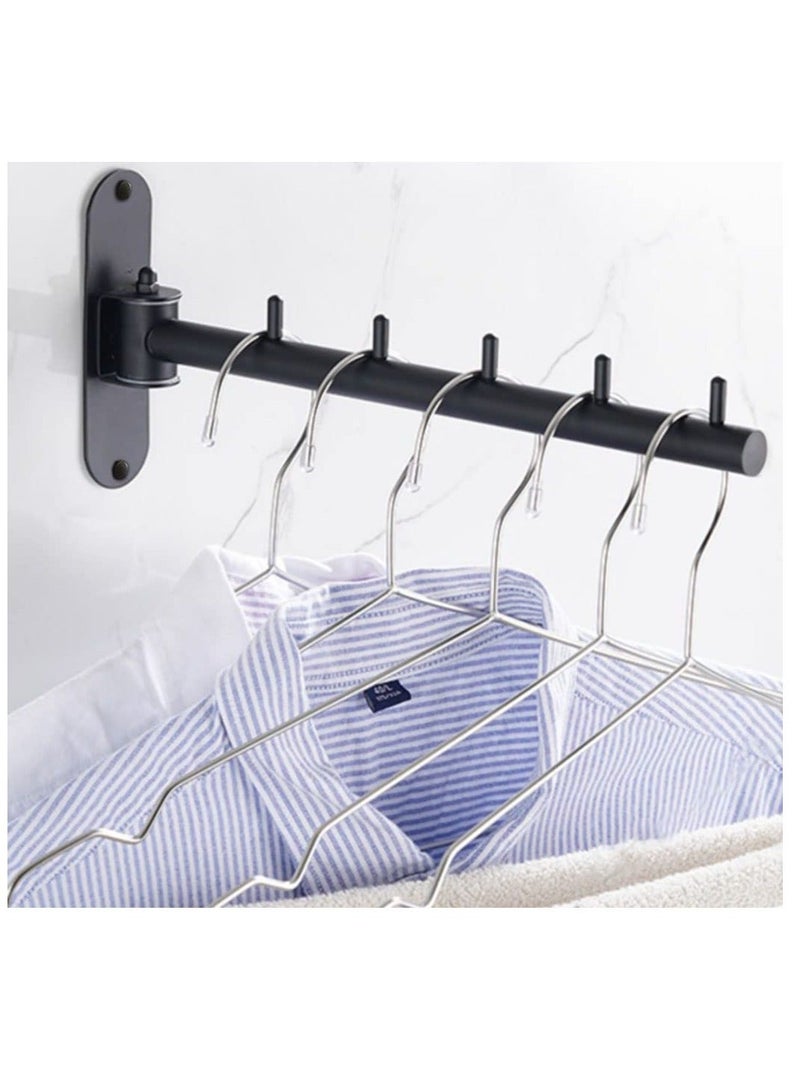 Wall Mounted Clothes Hanger Rack, Stainless Steel Garment Hooks with Swing Arm Holder, Space Saver Clothing and Closet Rod Storage Organizer for Laundry Room Bedrooms Bathrooms (Black) - Image 1