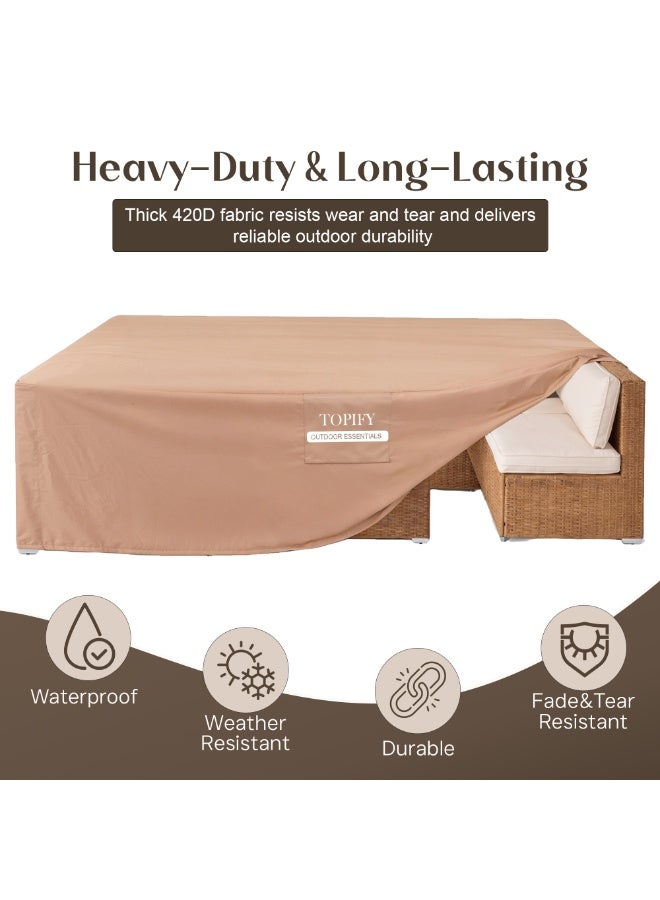 TOPIFY 420D Waterproof Outdoor Furniture Cover Set, Premium Quality Garden Patio Furniture Covers Dust Proof Anti-UV Heavy Duty PVC Coated Durable Sofa Table & Chair Cover 180x120x74cm (Beige) - Image 3