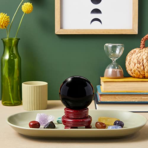 Juvale Obsidian Crystal Ball - 3.1-Inch Black Crystal Sphere with Wooden Stand - Polished Obsidian Stone Ball Decor & Scrying Orb for Meditation & Feng Shui Home Decor - Image 2