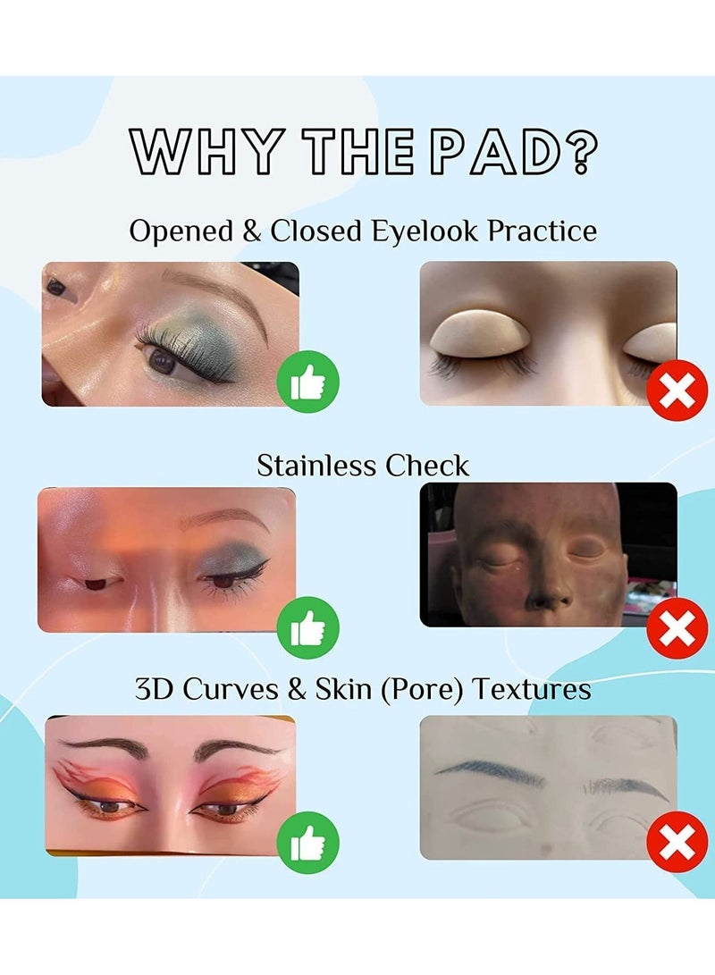 ORiTi لوحة وجه ثلاثية الأبعاد لتدريبات المكياج، لوحة واقعية ثلاثية الأبعاد لممارسة المكياج، لوحة ظلال العيون، محدد العيون، رسم رموش الحواجب، نموذج تدريبي لبشرة الوجه والعين، نموذج تدريبي للمبتدئين في المكياج - Image 3