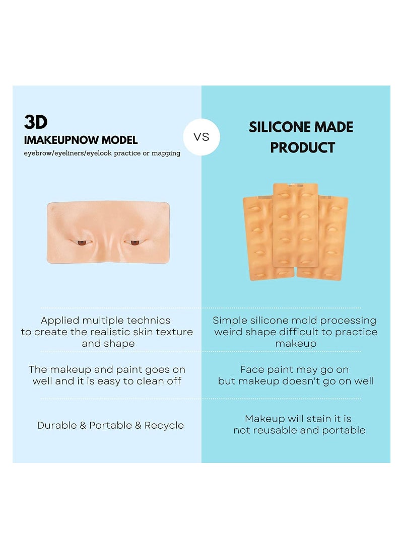 ORiTi لوحة وجه ثلاثية الأبعاد لتدريبات المكياج، لوحة واقعية ثلاثية الأبعاد لممارسة المكياج، لوحة ظلال العيون، محدد العيون، رسم رموش الحواجب، نموذج تدريبي لبشرة الوجه والعين، نموذج تدريبي للمبتدئين في المكياج - Image 4