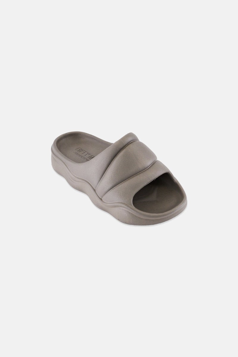 The Giving Movement Kids Boy Brand Logo Slip On Slides, Mushroom Grey - Image 1