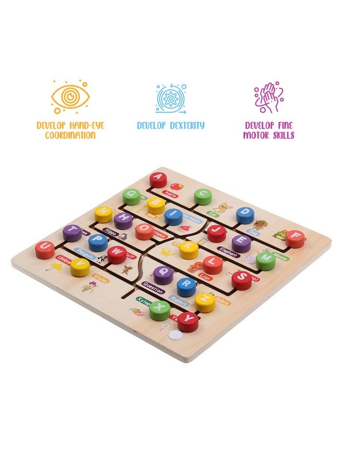 Wooden Alphabet Puzzle. Alphabet Board For Kids With Wooden Letters. Best Learning Abc Puzzles That Help In Developing Motor Skills Concentration And Imagination In Children.