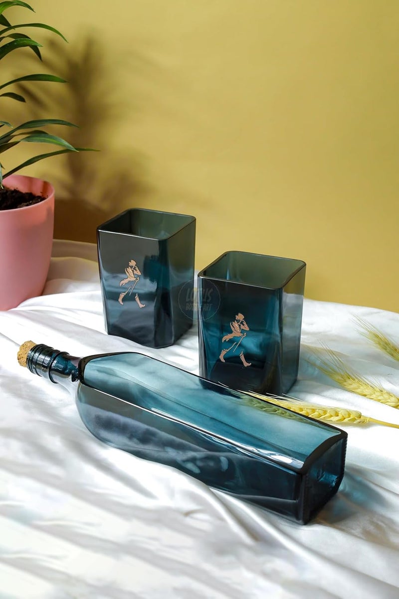 Lotus Bottle Art LOTUS Bottle Art Upcycled Jhonnie Walker Double Black Serving Platter with Cork Black EcoFriendly Serving Platter Recycled Out of original750 ml Whisky Bottle  - Image 3