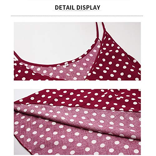 BROVAVE Women's 2025 Summer Casual Boho Sundress Polka Dot Spaghetti Strap V Neck Flowy Midi Dresses(008 Wine, Medium) - Image 5