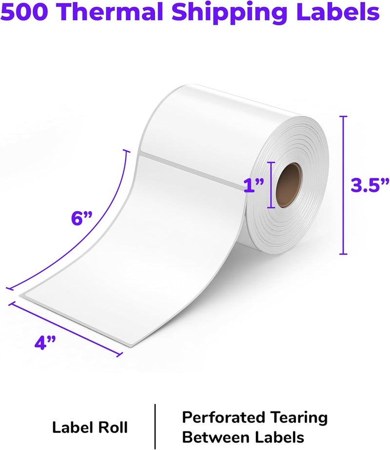 ROLLO Direct Thermal Shipping Labels - 500 4x6 Thermal Label Roll - Perforated and Strong Adhesive (Commercial Grade) - Image 2
