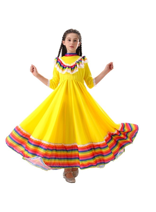 NIBEMINENT Girls' ethnic-style dance costumes, girls' children's large skirt costumes, performance costumes and dress-up - Image 1