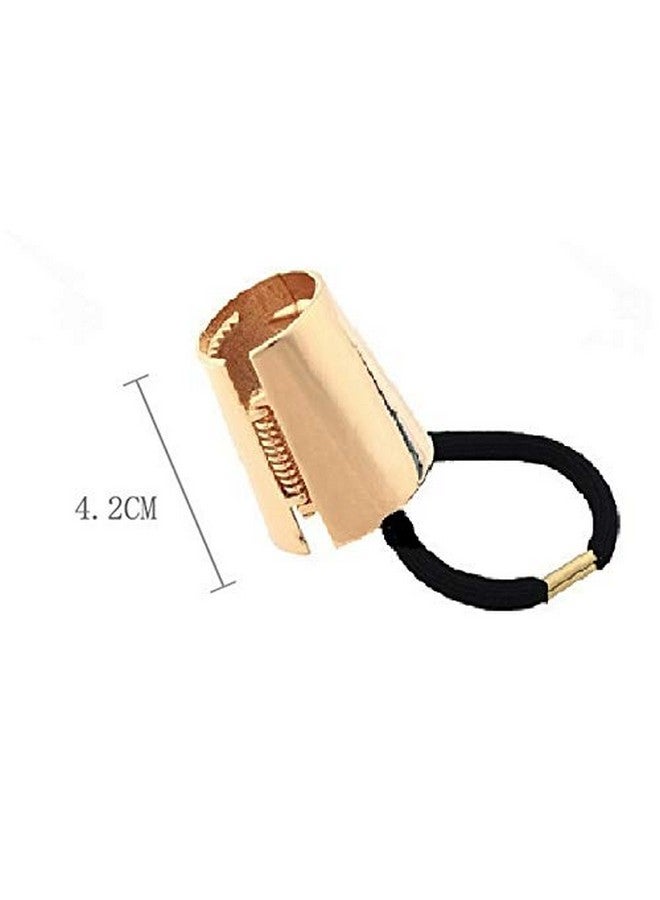 SYBL Gothic Punk Metal Ponytail Holder - 2PCS Hair Ties, Cuffs with Buckles, Hair Ropes and Rings for Thin Hair (Gold + Silver) - Image 2