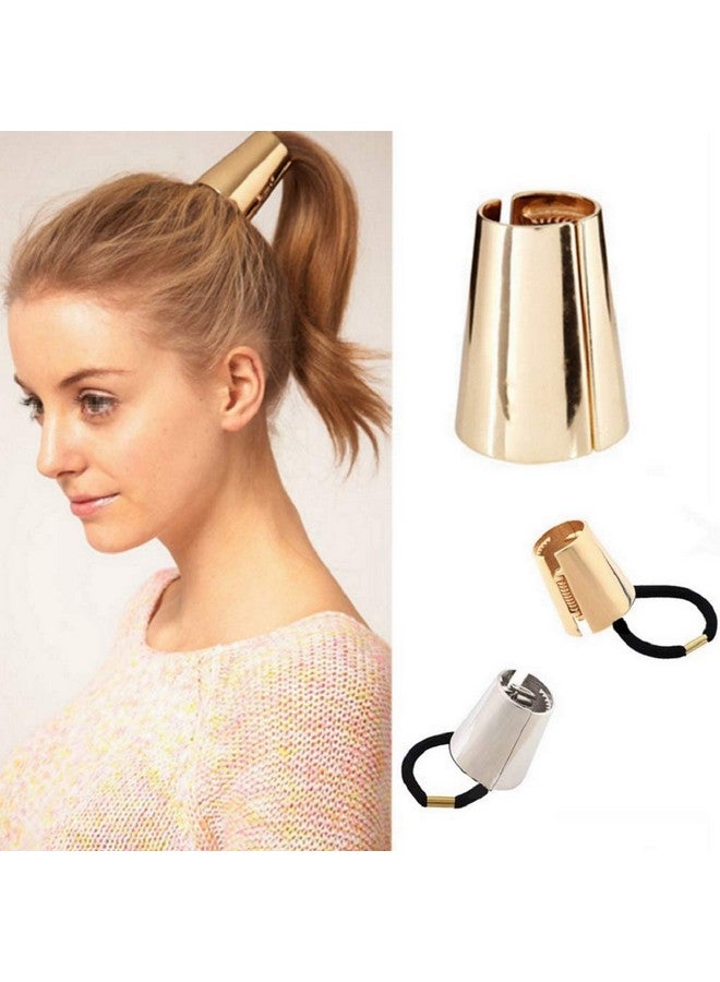 SYBL Gothic Punk Metal Ponytail Holder - 2PCS Hair Ties, Cuffs with Buckles, Hair Ropes and Rings for Thin Hair (Gold + Silver) - Image 1