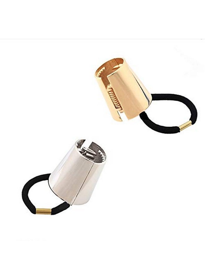 SYBL Gothic Punk Metal Ponytail Holder - 2PCS Hair Ties, Cuffs with Buckles, Hair Ropes and Rings for Thin Hair (Gold + Silver) - Image 3