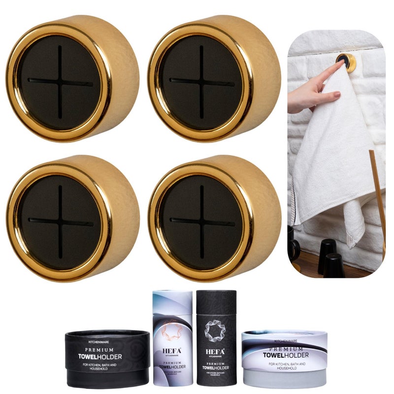 HEFA Modern Kitchen Towel Holder 4 Pack Golden Yellow Chrome Plated Plastic Towel Hooks with Easy Install Holds Up to 2 Pounds Each