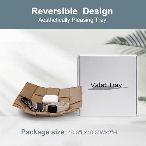 MSJGA Valet Tray PU Leather Key Holder Bowl for Men and Women Entryway Table Nightstand Catchall Storage Organizer Tray for Wallet, Keys, Jewelry, Coins - Coffee, 9.8" L x 9.8" W x 2" H - Image 3