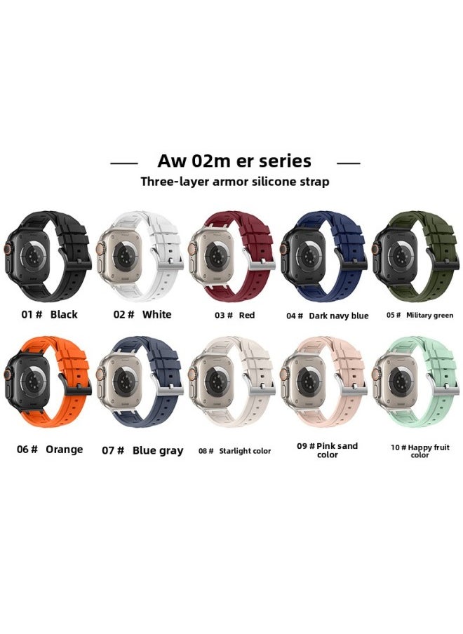 Generic - For AppleWatch Strap Ultra2 Triple Armor Silicone Strap For AppleWatch10 Strap-Color:03#Red-Specifications:38/40/41/42mm - Image 1