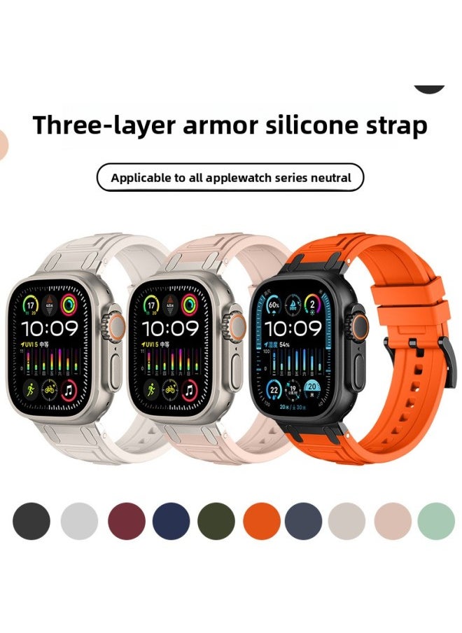 Generic - For AppleWatch Strap Ultra2 Triple Armor Silicone Strap For AppleWatch10 Strap-Color:03#Red-Specifications:38/40/41/42mm - Image 1