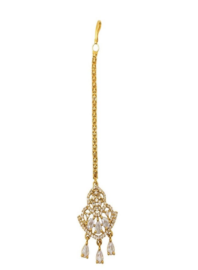 ZEELLO Gold Plated CZ Maang Tikka for Women | Bridal Bollywood Maangtikka Indian Head Jewelry - Image 1