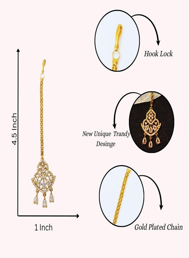 ZEELLO Gold Plated CZ Maang Tikka for Women | Bridal Bollywood Maangtikka Indian Head Jewelry - Image 5