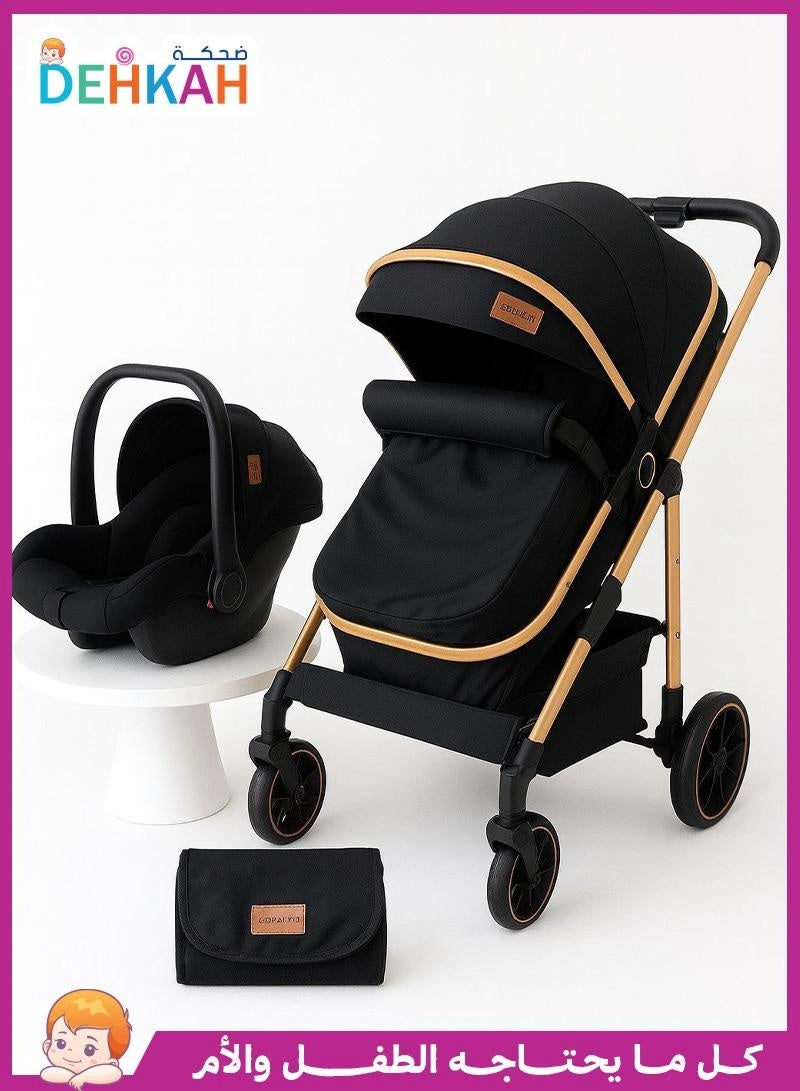 DEHKAH 4-in-1 Stroller Travel System – Stroller, Rocking Bassinet, Car Seat & Stylish Mommy Bag - Image 1