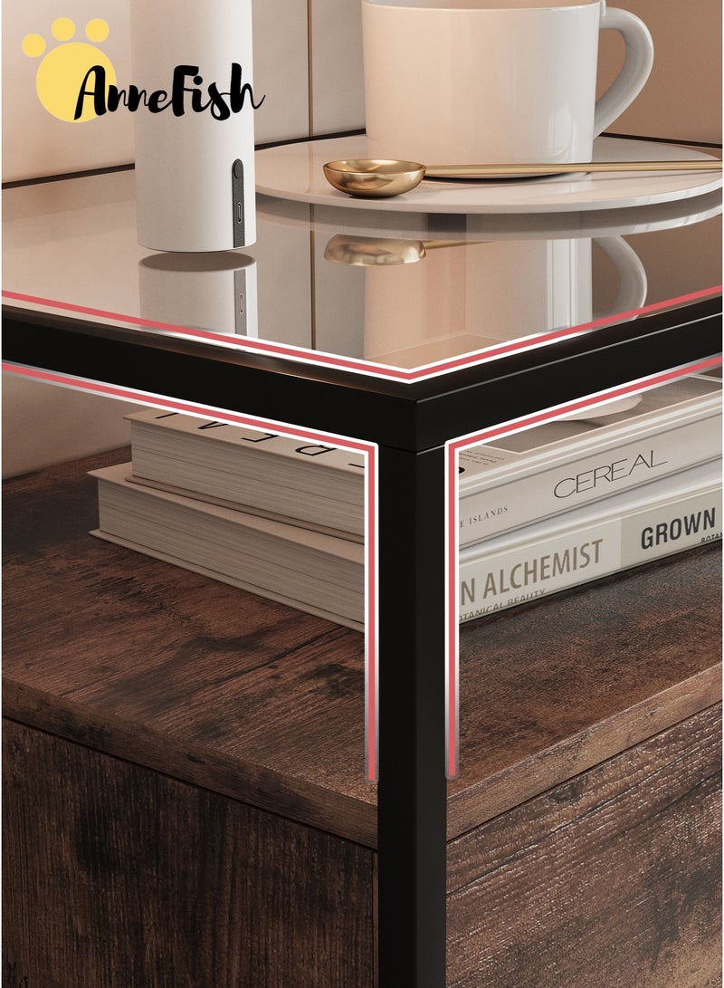 AnneFish 2pcs 50*40*60cm Nightstand Side Table Tempered Glass Top Sofa Coffee End Storage Cabinet with Metal Frame Storage Shelf and 2 Drawers for Living Room and Bedroom - Image 5