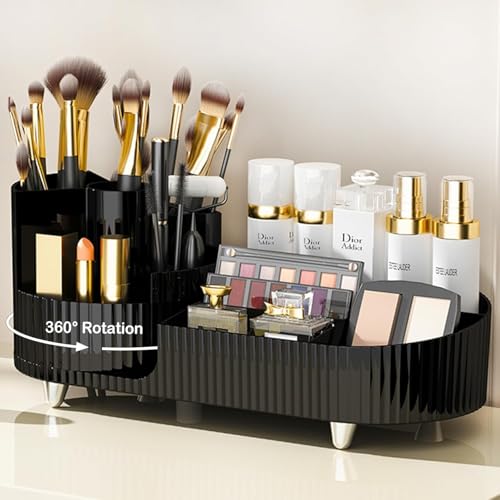 Perpetual 360° Rotating Makeup Organizer with Brush Holder – Perfect Solution for Skincare, Cosmetics, Perfume & Lotion Storage, Stylish Organizer for Cosmetics, Perfumes & Brushes(Black) - Image 1