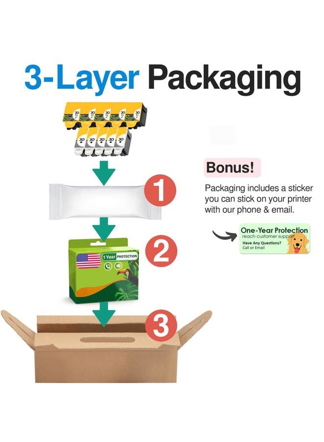 Limeink 10 Pack Remanufactured 30XL Ink Cartridges (5 Black, 5 Color) Use Replacement for ESP: 3.2, C110, C310, C315, Office 2150, Office 2170, Hero 3.1, Hero 5.1 Printers 1550532 1341080 - Image 5