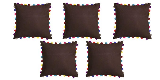 CUSHION COVER 24X24 BOHO CUSHION COVERS SOFA PILLOW COVER CUSHION COVERS WITH TASSELS CUSHION COVER WITH POM POM 24X24 INCHES SET OF 5BROWN
