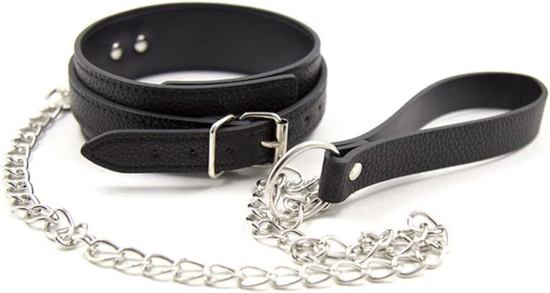 Leather cosplay collar, adjustable neck with chain strap, punk bar stage chokers/black - Image 1